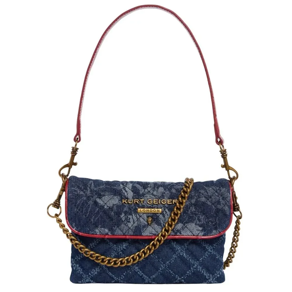 Kurt Geiger London Mini Brompton Quilted Floral Denim Shoulder Bag